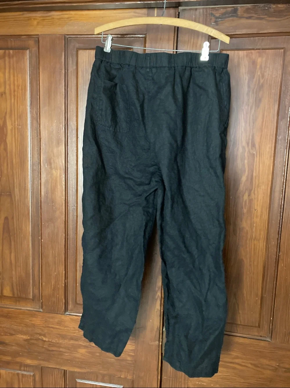 Quince Black Cropped Elastic-Waist Pants Large 100% Linen Belt Loops